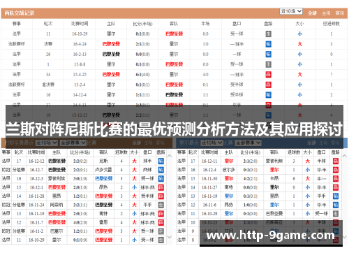 兰斯对阵尼斯比赛的最优预测分析方法及其应用探讨
