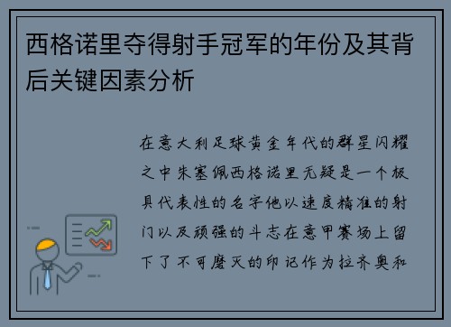 西格诺里夺得射手冠军的年份及其背后关键因素分析 西格诺里夺得射手冠军的年份及其背后关键因素分析